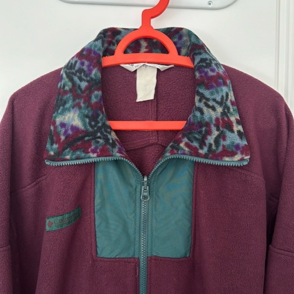 COLUMBIA Purple and Green Full Zip Long Sleeves Fleece Pullover in XL